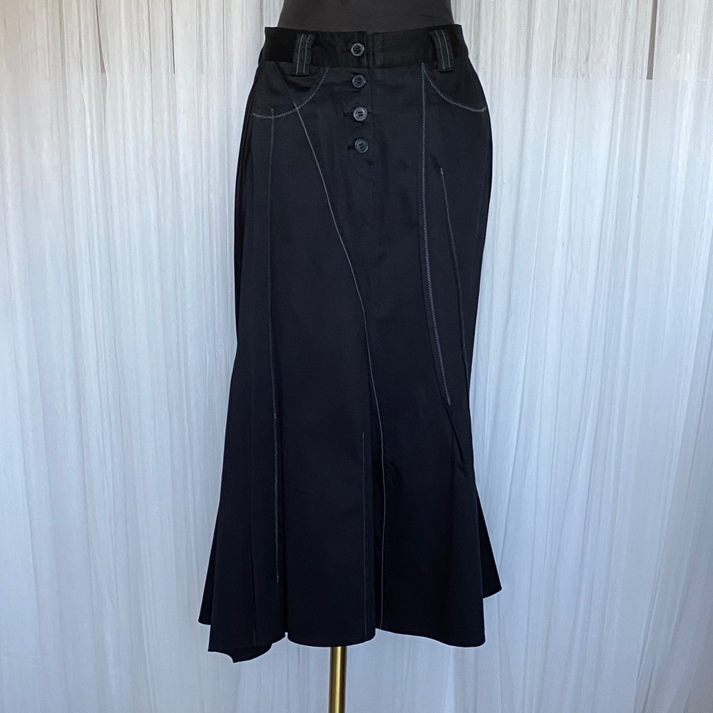 Heine Godet Panel Elegant Black Women's Long Skirt Grey Zigzag Stitching! Small